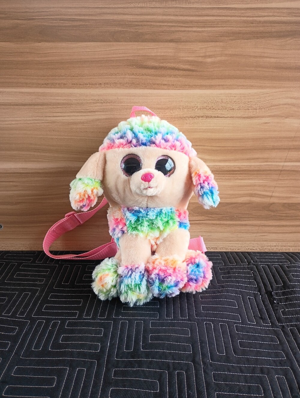 Plush Rainbow Puppy Backpack with Pink Straps